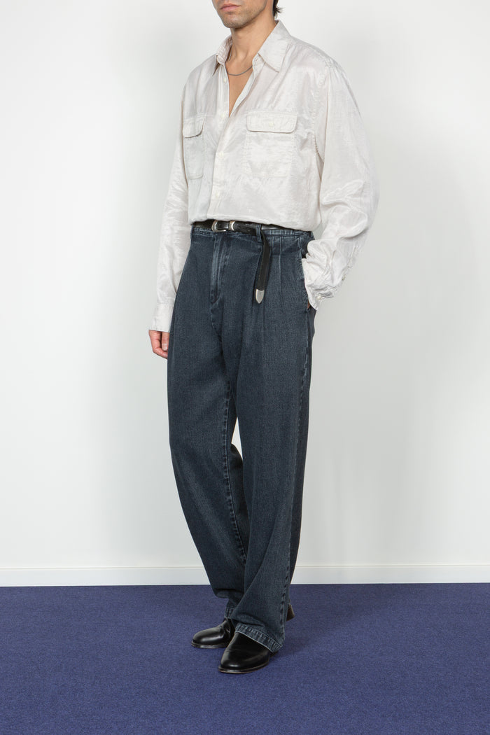 Triple Pleated Wide Leg Trouser - Dark Indigo Denim