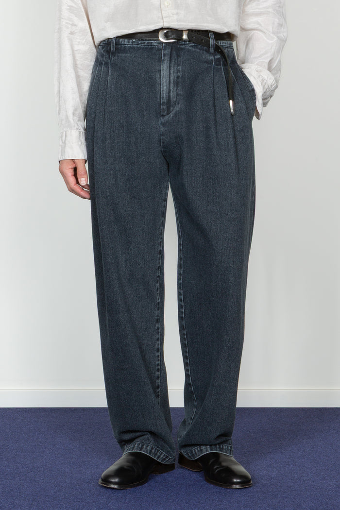 Triple Pleated Wide Leg Trouser - Dark Indigo Denim