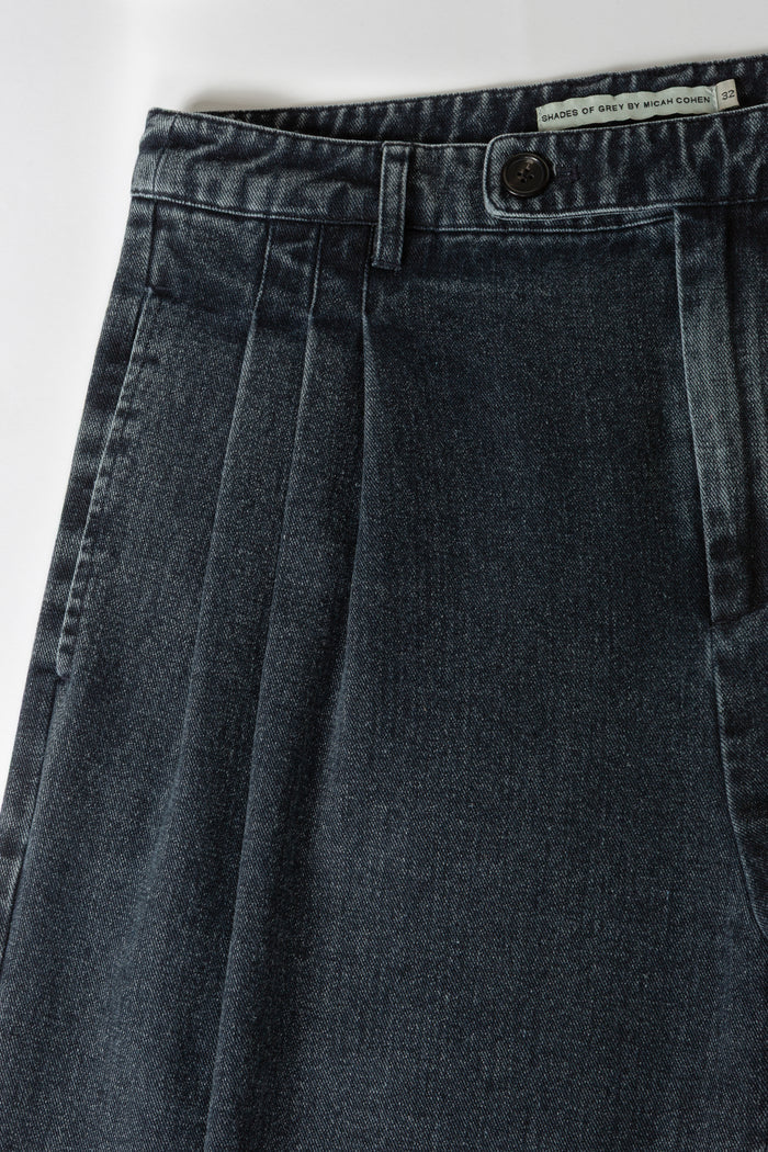 Triple Pleated Wide Leg Trouser - Dark Indigo Denim