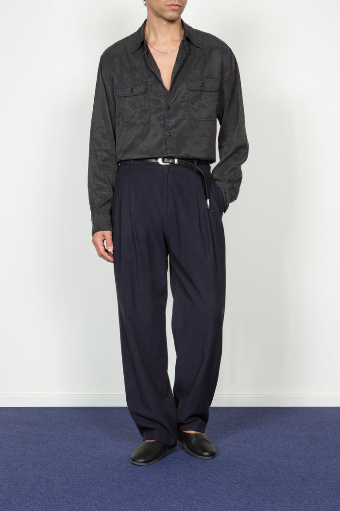 Triple Pleated Wide Leg Trouser - Navy