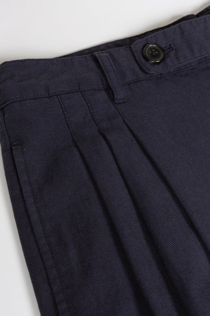 Triple Pleated Wide Leg Trouser - Navy