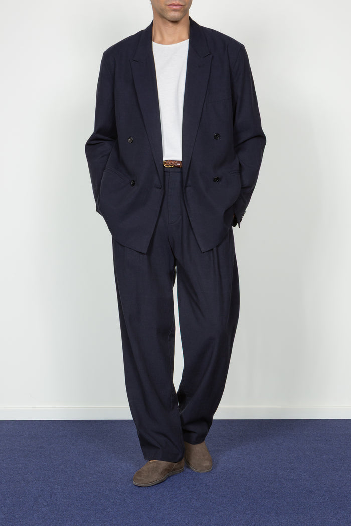 Triple Pleated Wide Leg Trouser - Navy