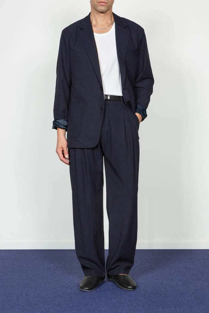 Triple Pleated Wide Leg Trouser - Navy