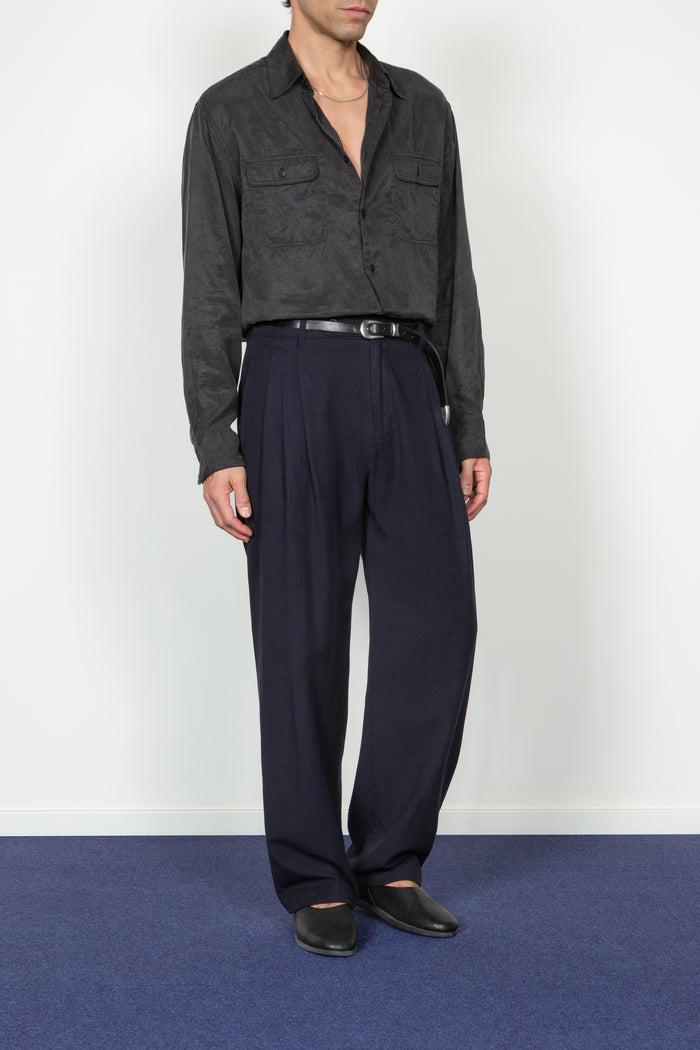 Triple Pleated Wide Leg Trouser - Navy