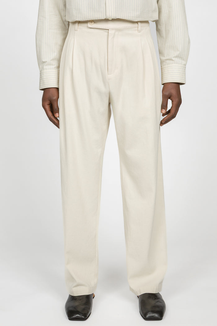 Triple Pleated Wide Leg Trouser - Stone Twill