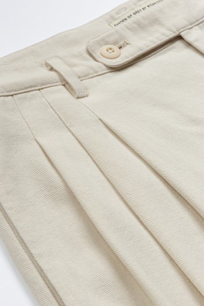 Triple Pleated Wide Leg Trouser - Stone Twill