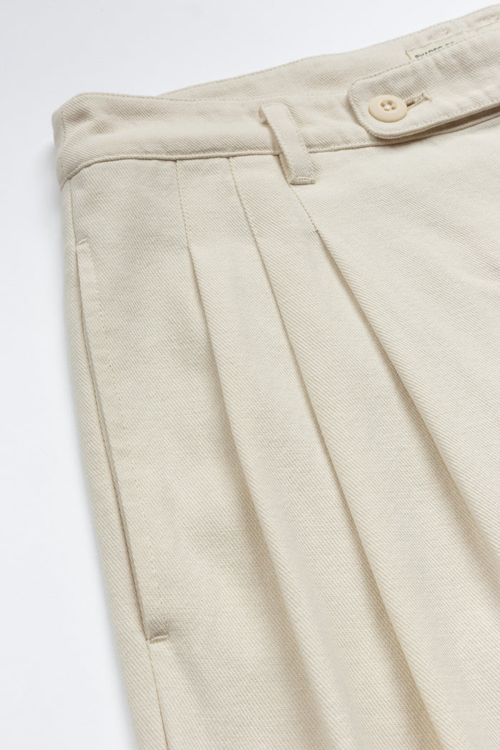 Triple Pleated Wide Leg Trouser - Stone Twill