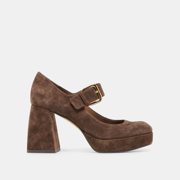 ULTRA Dk Brown Suede Platform Mary-Jane Block Heels | Dolce Vita