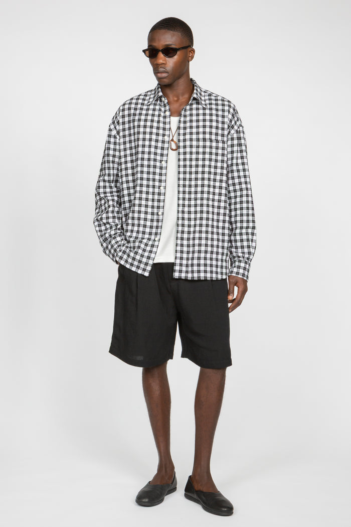 Ultra Oversized Big Pocket Shirt - Black / White Picnic Check