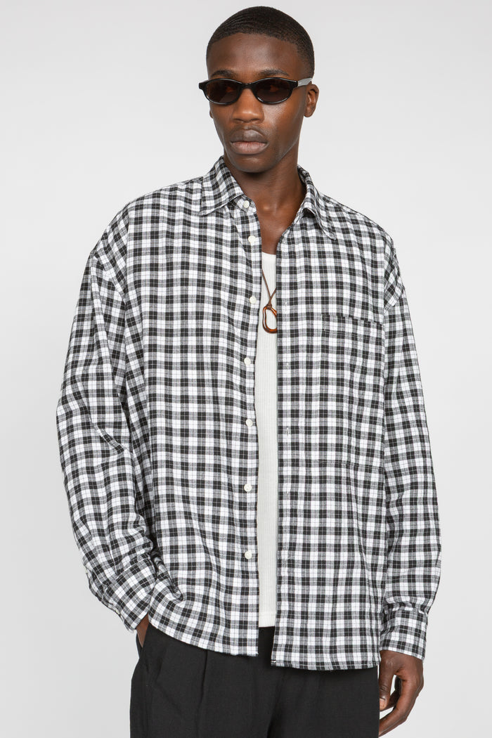 Ultra Oversized Big Pocket Shirt - Black / White Picnic Check