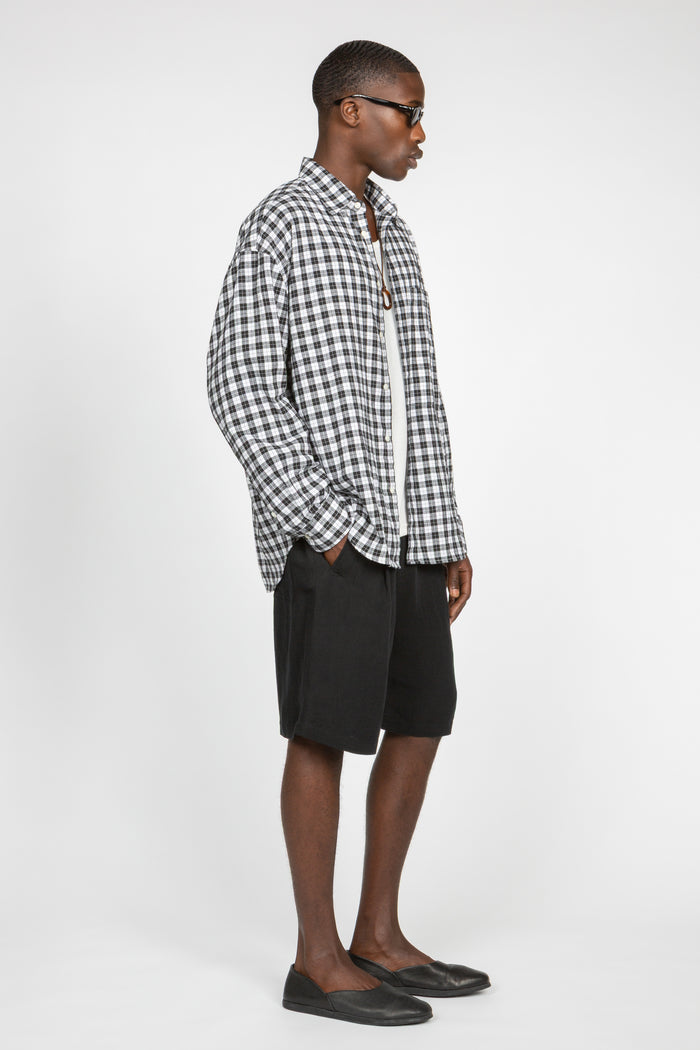 Ultra Oversized Big Pocket Shirt - Black / White Picnic Check
