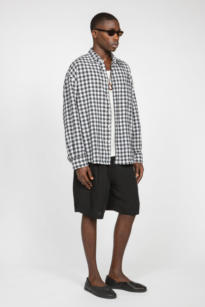 Ultra Oversized Big Pocket Shirt - Black / White Picnic Check