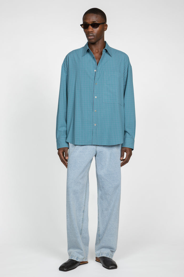 Ultra Oversized Big Pocket Shirt - Blue / Teal Check