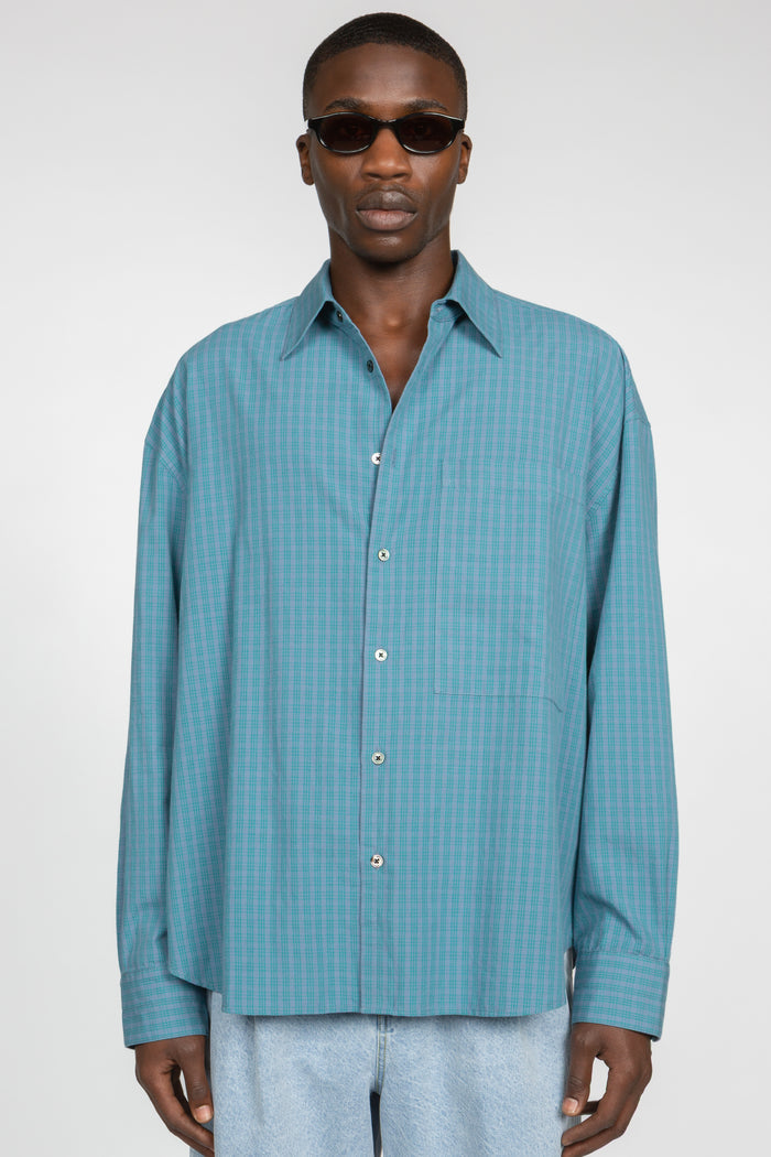 Ultra Oversized Big Pocket Shirt - Blue / Teal Check