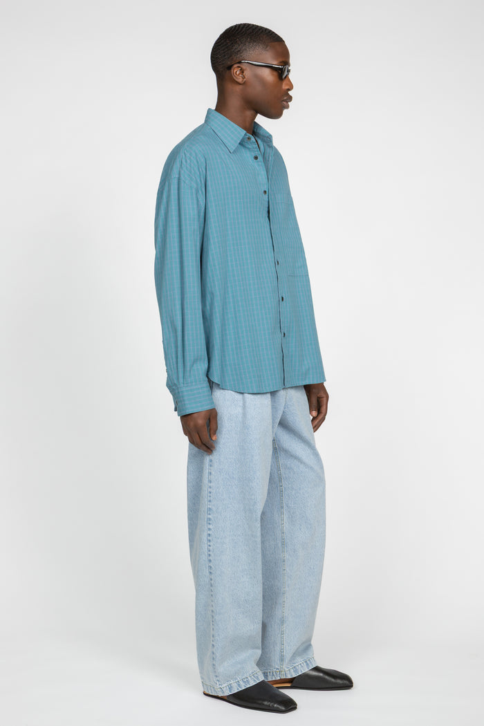 Ultra Oversized Big Pocket Shirt - Blue / Teal Check