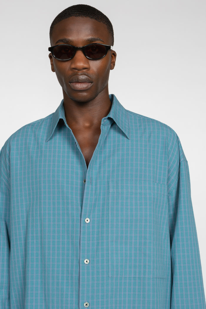 Ultra Oversized Big Pocket Shirt - Blue / Teal Check