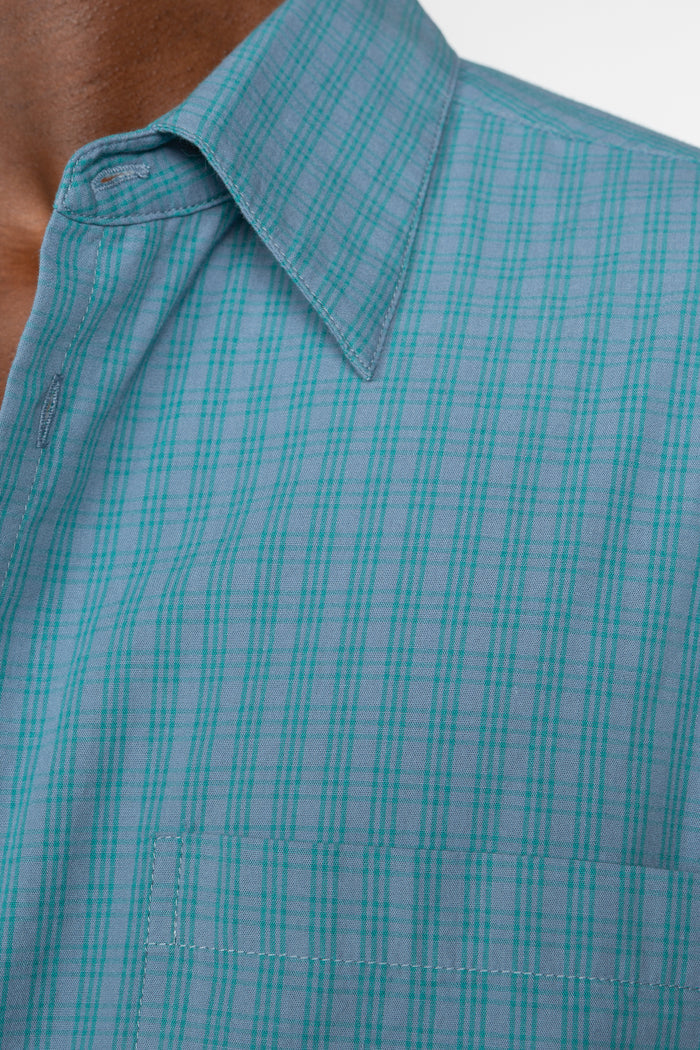 Ultra Oversized Big Pocket Shirt - Blue / Teal Check