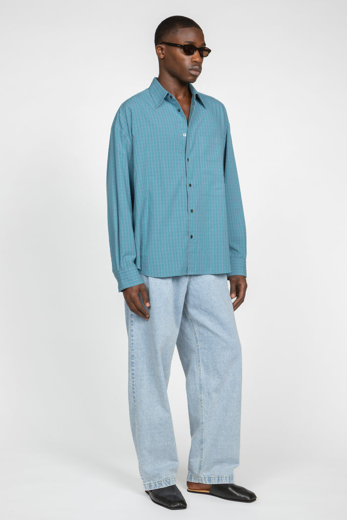 Ultra Oversized Big Pocket Shirt - Blue / Teal Check