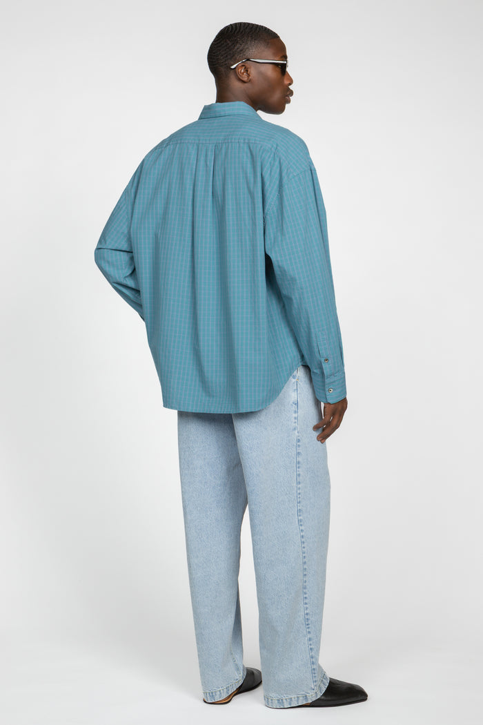 Ultra Oversized Big Pocket Shirt - Blue / Teal Check