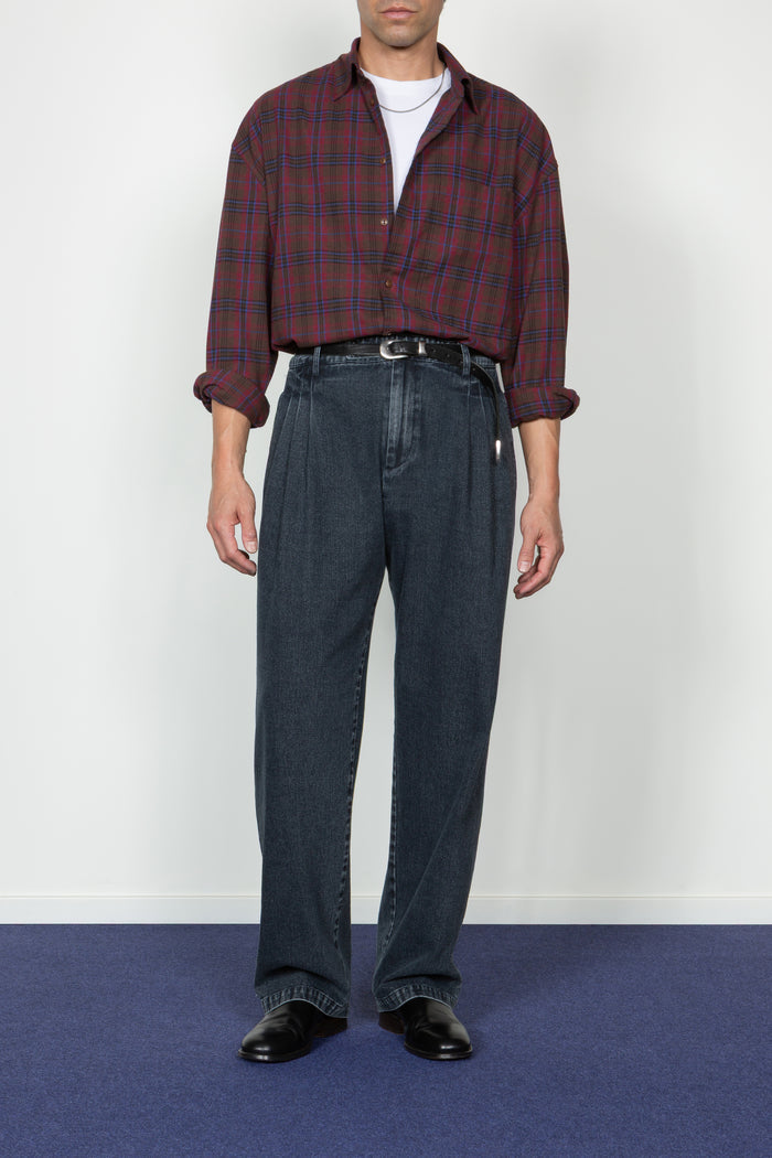 Ultra Oversized Big Pocket Shirt - Brown / Wine Plaid Flannel