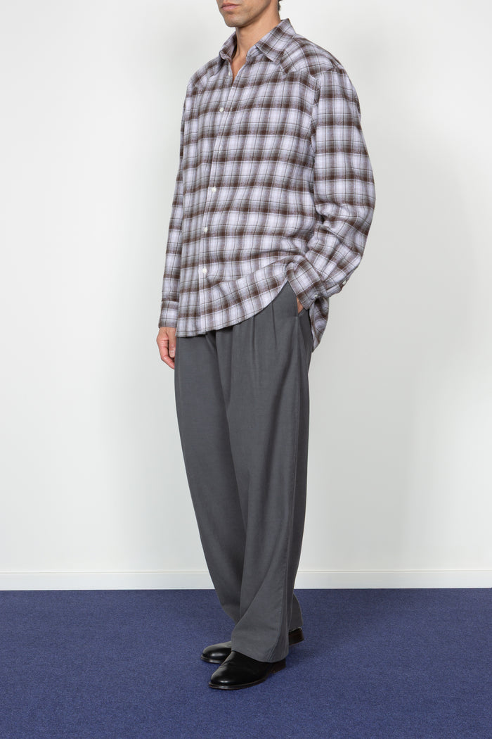 Western Button Down Shirt - Brown / Grey Shadow Plaid Flannel