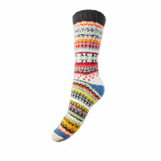 White and Multi coloured patterned soft Cosy socks