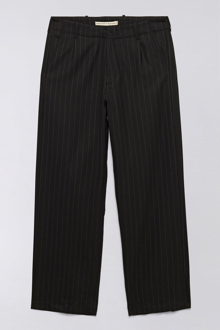 Wide Leg Single Pleat Trouser - Black Chalk Stripe