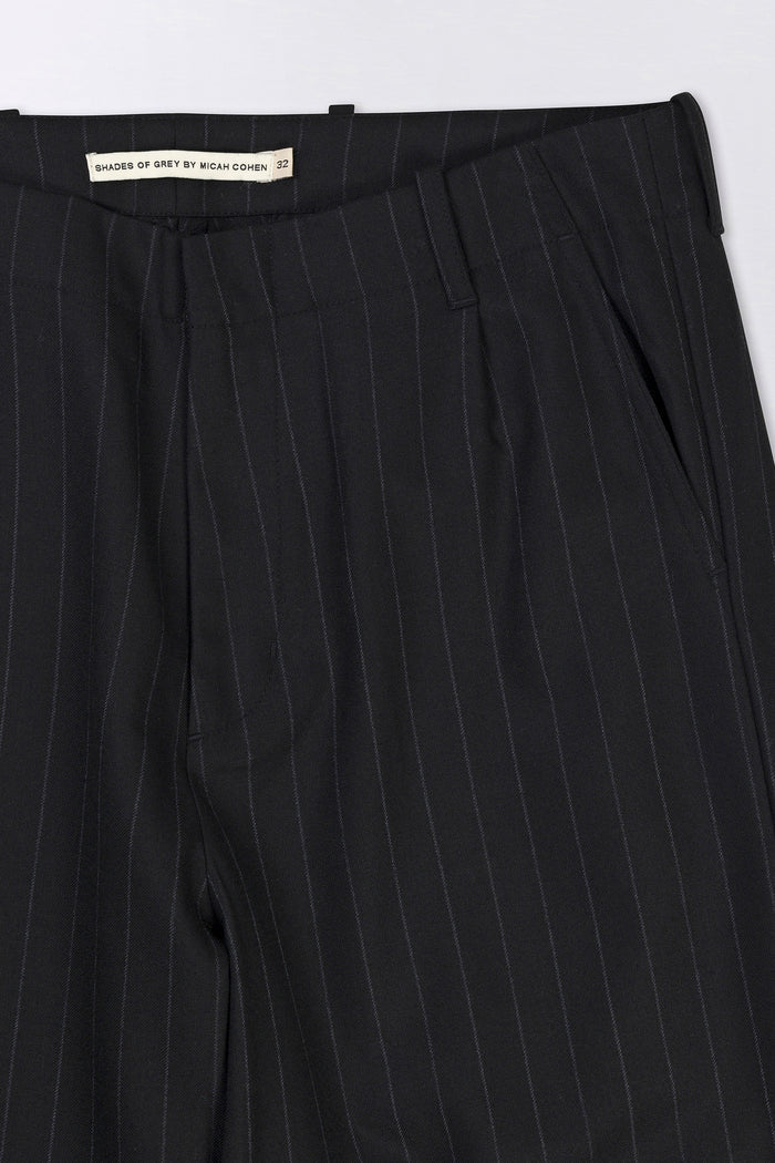 Wide Leg Single Pleat Trouser - Black Chalk Stripe