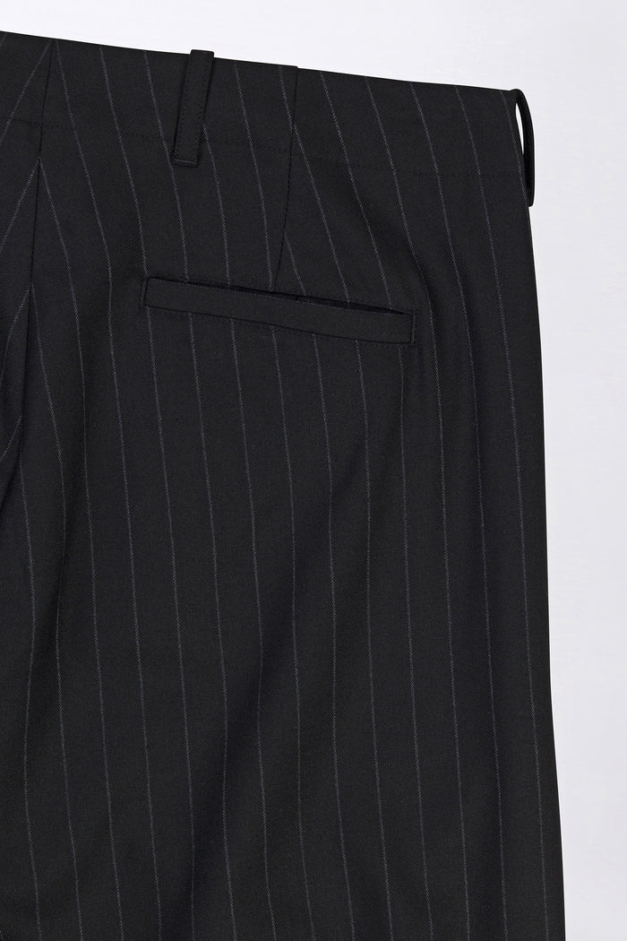 Wide Leg Single Pleat Trouser - Black Chalk Stripe