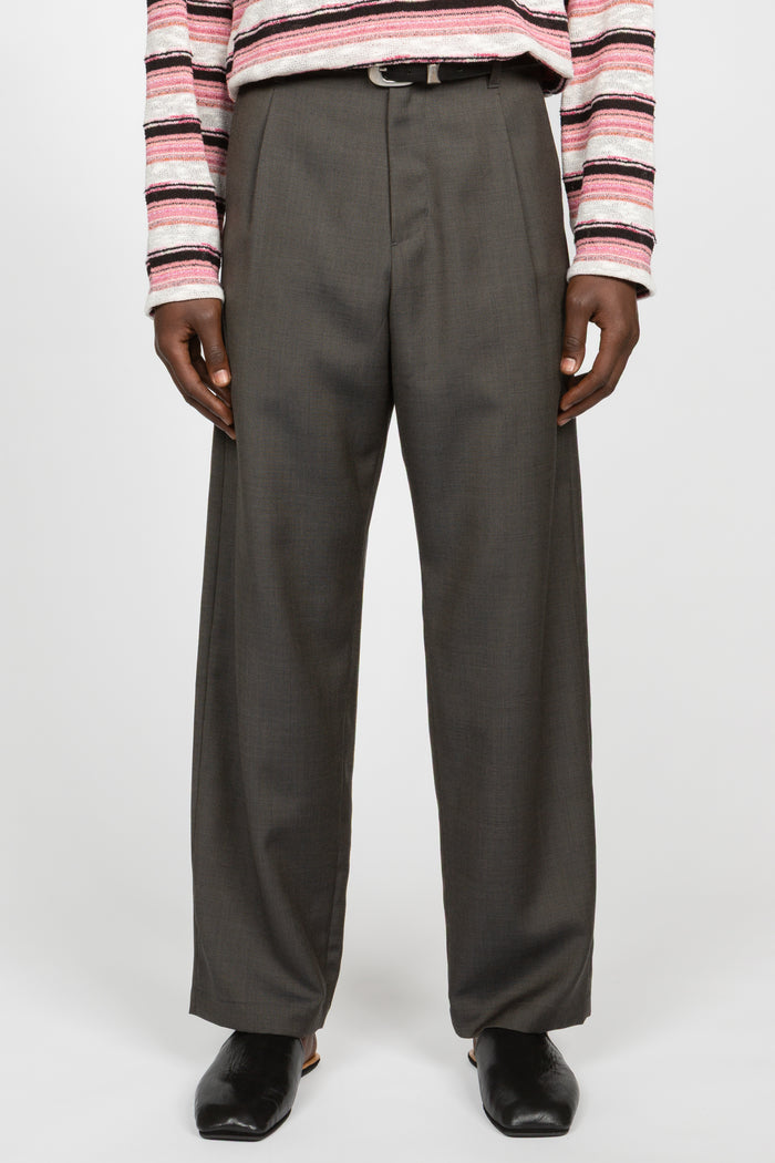 Wide Leg Single Pleat Trouser - Navy / Taupe Microcheck