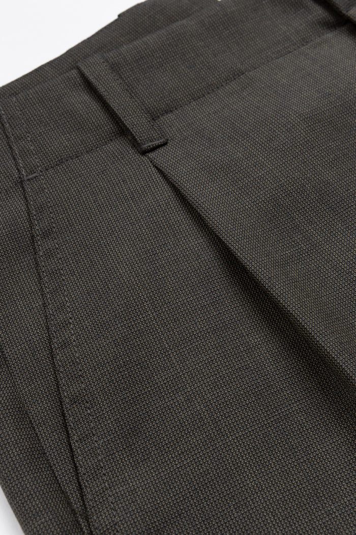Wide Leg Single Pleat Trouser - Navy / Taupe Microcheck
