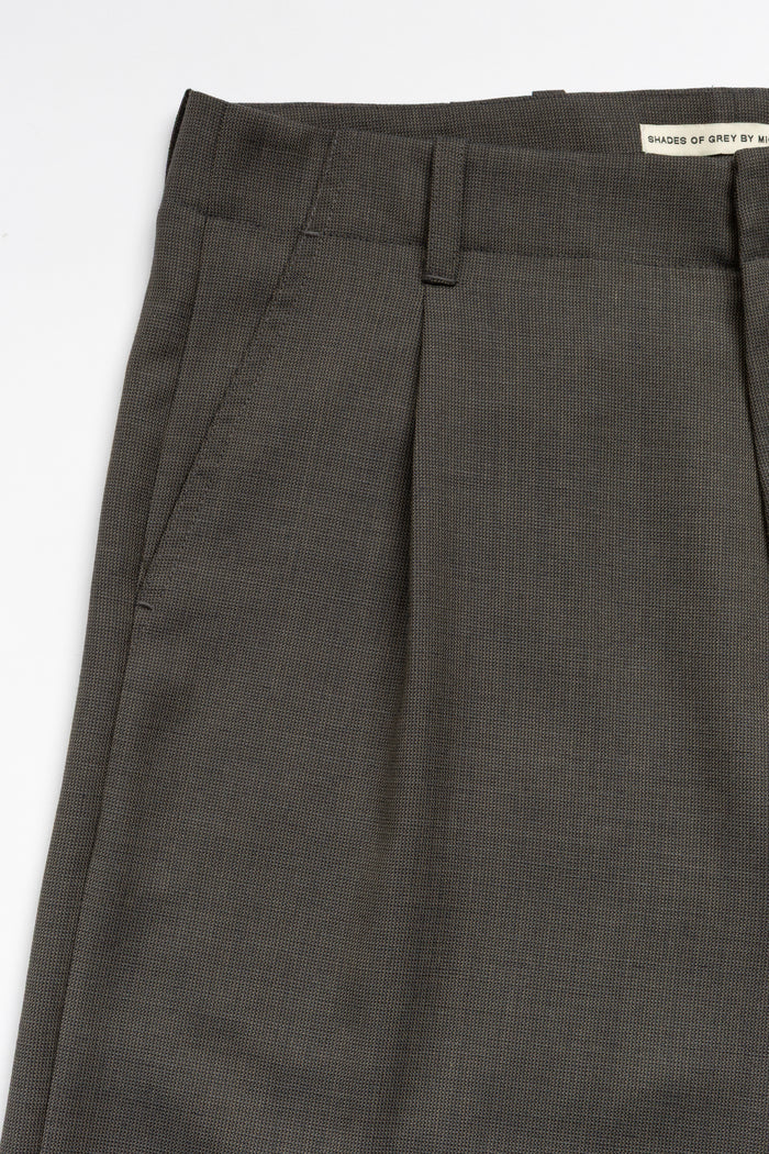 Wide Leg Single Pleat Trouser - Navy / Taupe Microcheck