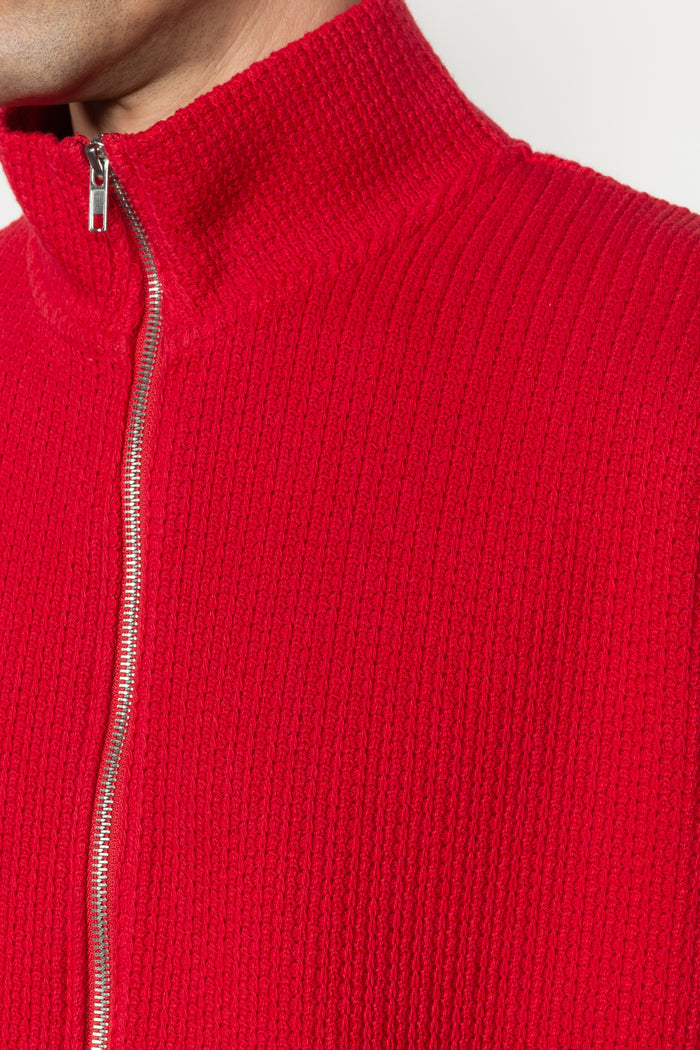 Zip Up Cardigan - Red