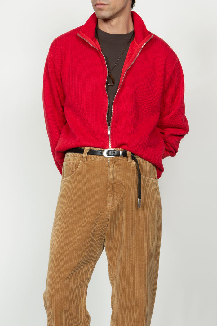 Zip Up Cardigan - Red